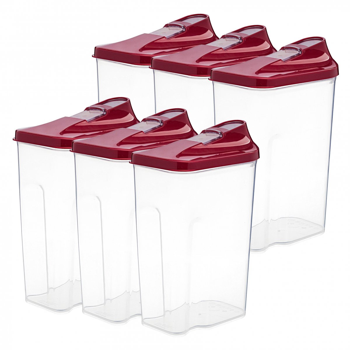 Bakliyat & Baharat Kutusu, Sürgülü, 1.5 LT, 6'lı Set, Bordo