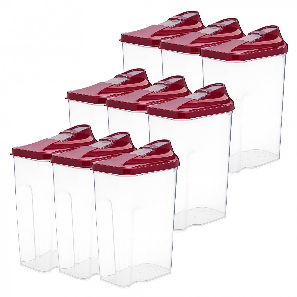 Bakliyat & Baharat Kutusu, Sürgülü, 1.5 LT,9'lu Set, Bordo