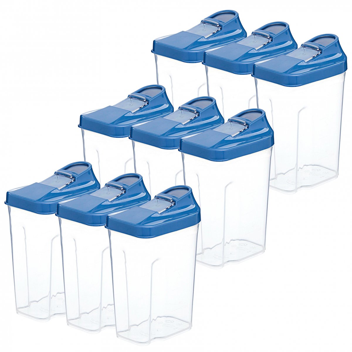 Bakliyat & Baharat Kutusu, Sürgülü, 250 Ml, 9'lu Set Mavi