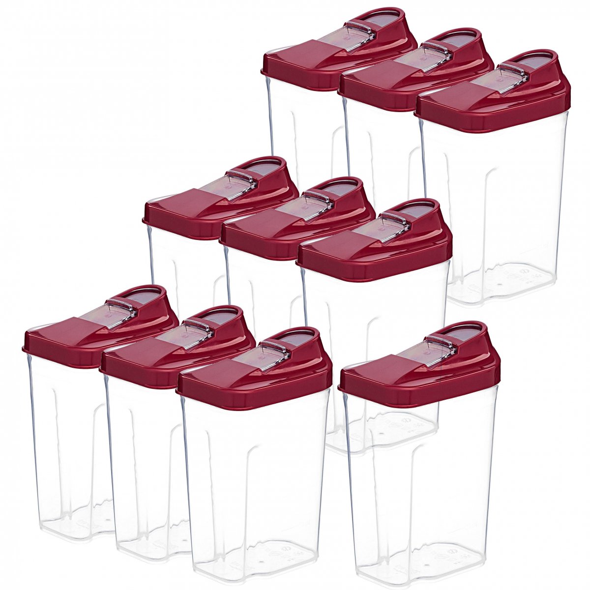 Sürgülü Bakliyat Kabı, 250 Ml, 10'lu set, Kırmızı